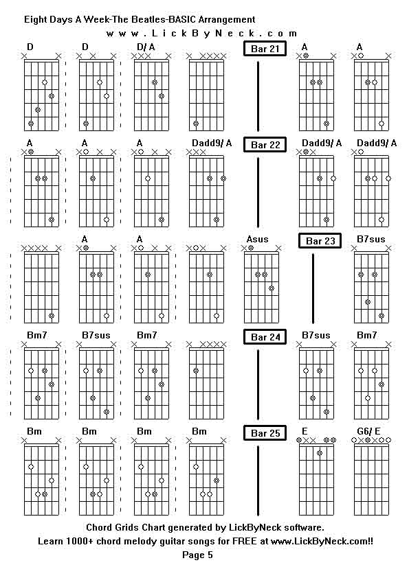 Chord Grids Chart of chord melody fingerstyle guitar song-Eight Days A Week-The Beatles-BASIC Arrangement,generated by LickByNeck software.